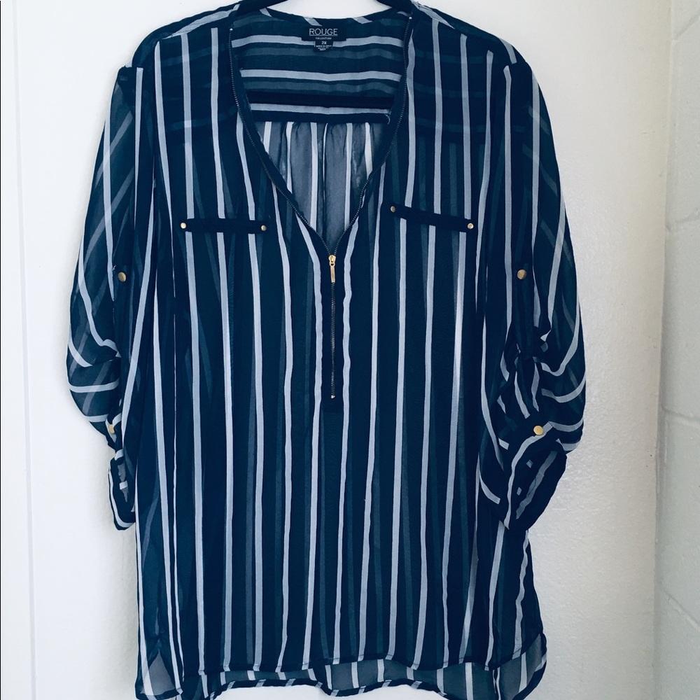 SHEER BLUE AND WHITE BLOUSE